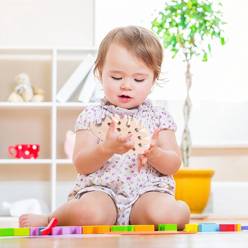 Baby Wooden Montessori Threading Blocks Toy Beech Wooden Hedgehog Board Creative Toy Hands-on Ability Educational For Kid Gifts educational toys
