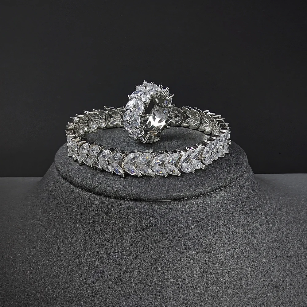 طقم خاتم وسوار من الفضة اللون الخلود للنساء ، إسور...