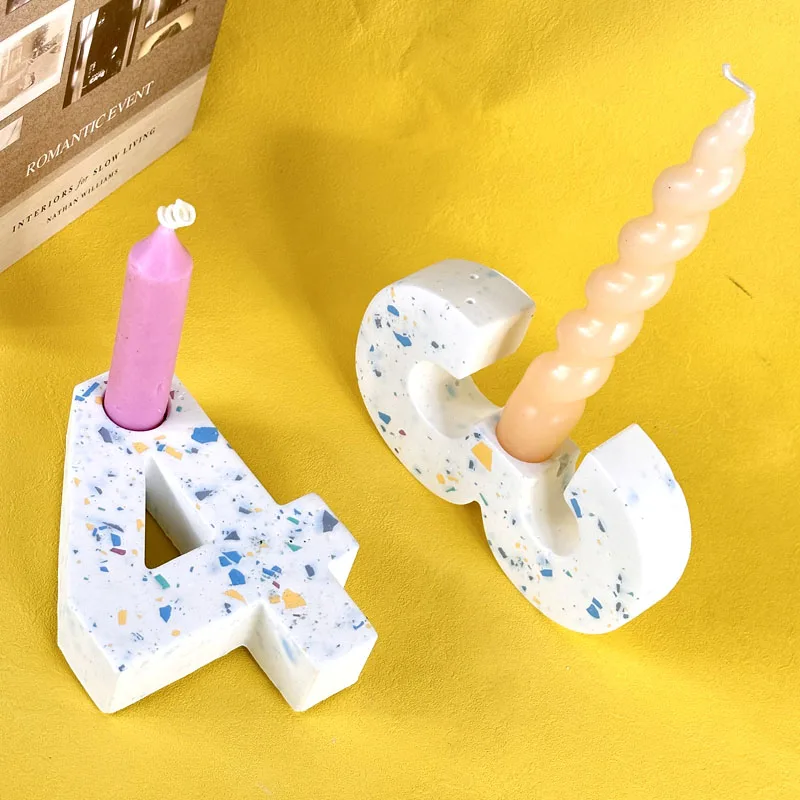 Silicone Mold Geometric Number Canlde Holder Silicone Mold for DIY Handmade Plaster Resin Concrete Candlestick Casting Molds Home Crafts Decor