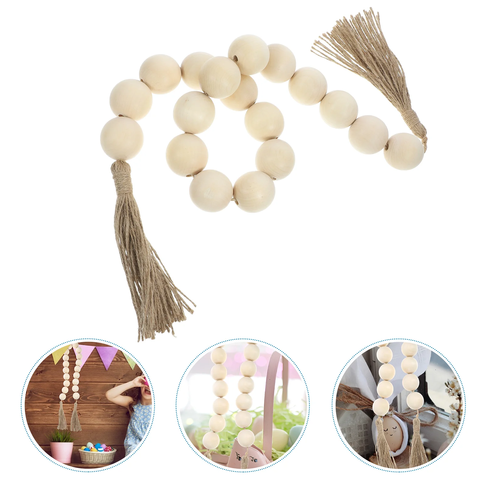 

Farmhouse Wood Bead Garland Rustic Beads Garland with Tassel for Easter Tiered Tray Decoration