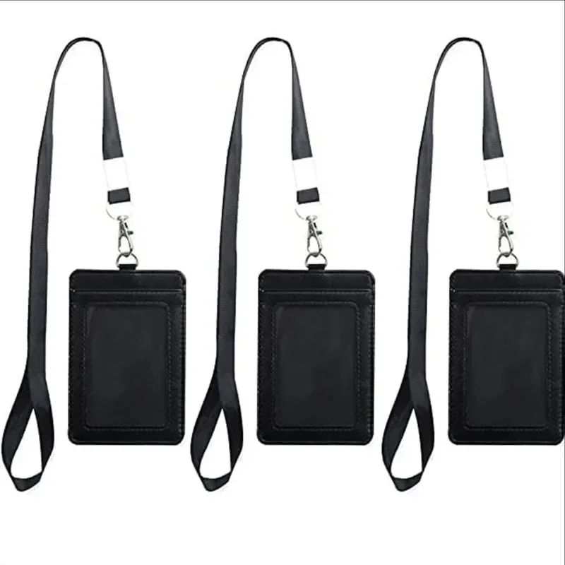 Card Holder Fashion PU Leather Set Women Men Student Retractable Badge Reel ID Cover Case Nurse Badge Lanyards