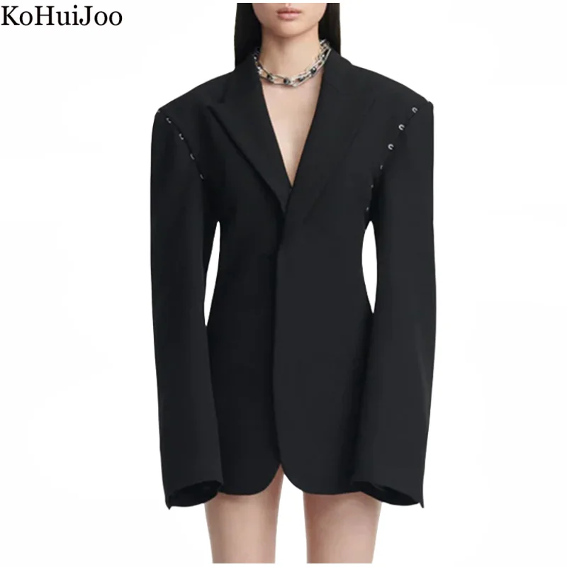 

Kohuijoo Fashion Blazer for Women 2023 Europeia Autumn New Design Patchwork Long Sleeve Loose Personalized Female Suit Jacket