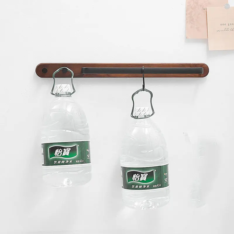 Rustic burnt wood wall mounted towel rack towel holder bathroom towel bar with metal rod 40-50cm