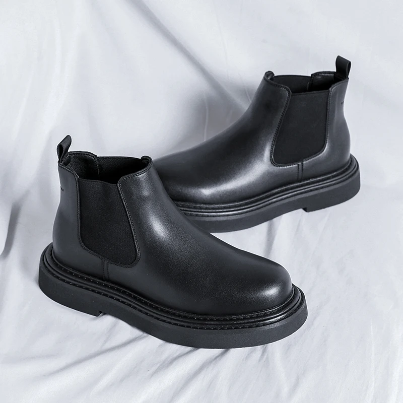 New British style thick bottom sleeve Chelsea boots fashion casual simple men's shoes