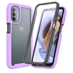 Shockproof Clear Protective Case with Built - in Screen Protector and TPU Bumper for Moto G41 (Purple)