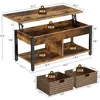 Hidden Storage Compartment and 2 Rattan Baskets, 41.7" Retro Central Table, Rustic Brown, Café Tables 3