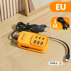 Universal Multi - Port USB Charger with Quick Charge & Type C Cable - Power Strip Adapter with EU/US/UK Compatibility - Yellow EU 3U3pd