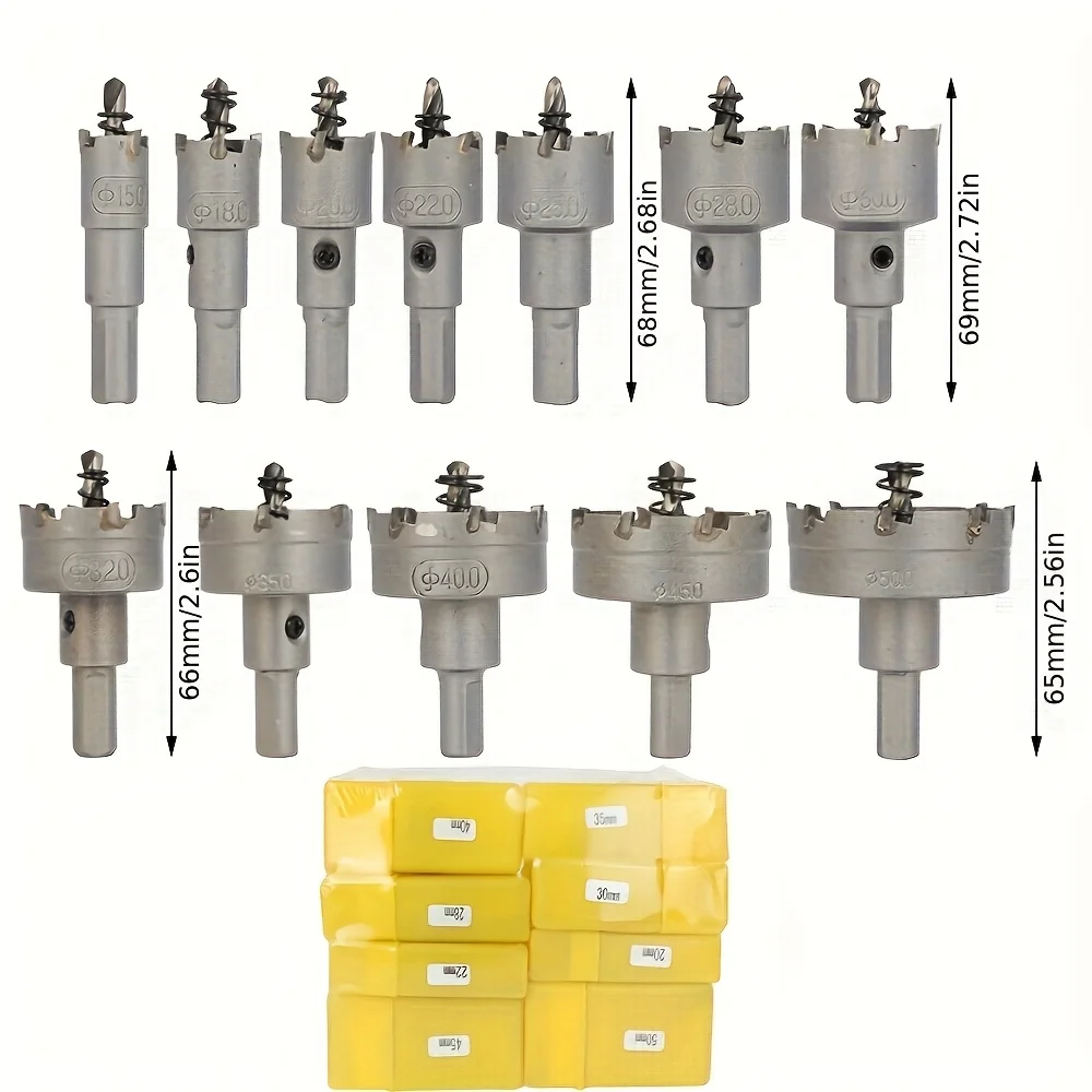 طقم مناشير ثقب TCT مكون من 12 قطعة بأحجام تتراوح م...