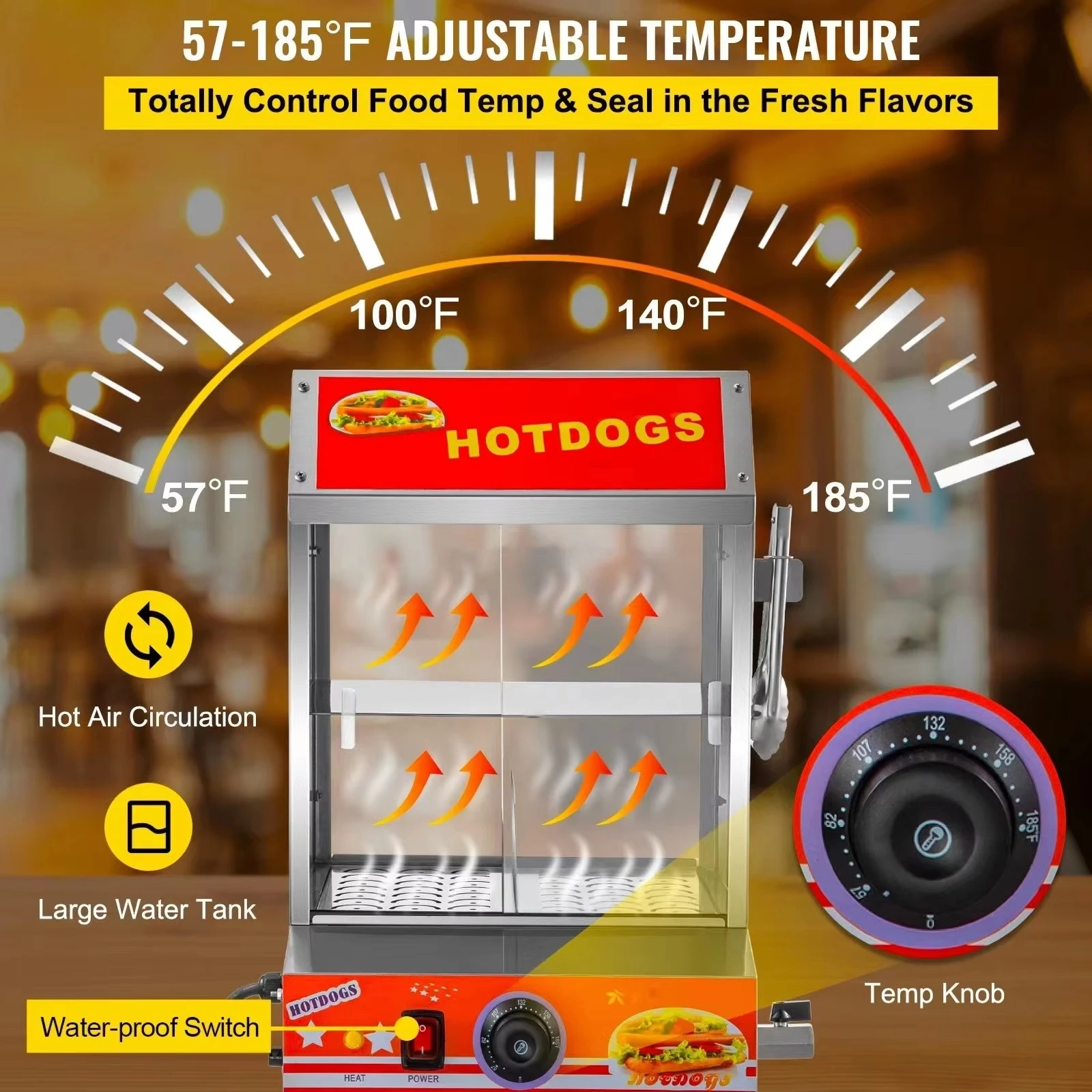 27L 2 Tiers Hot Dog Steamer With Temperature Control Stainless Steel Electric Bun Warmer For Hot Dogs&Buns For Cinema