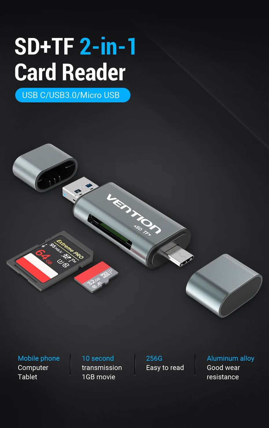 3-in-1 Type C to USB A with MicroSD reader