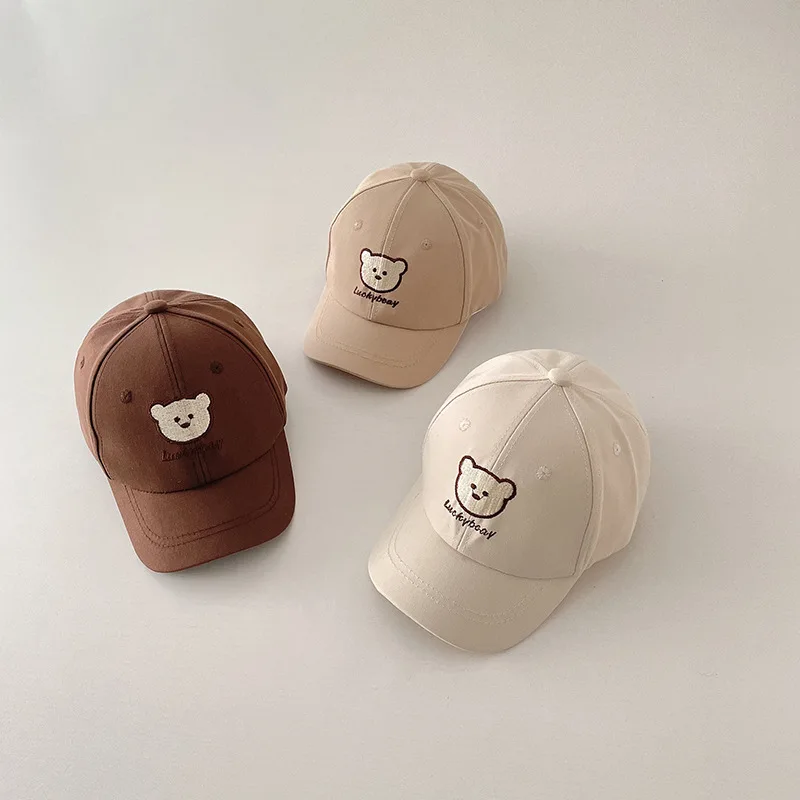 Boys Fashion Baseball Cap Spring Korean Version Children's Cotton Visor Hat Embroidery Bear Baby Girl Outdoor Children's Hats