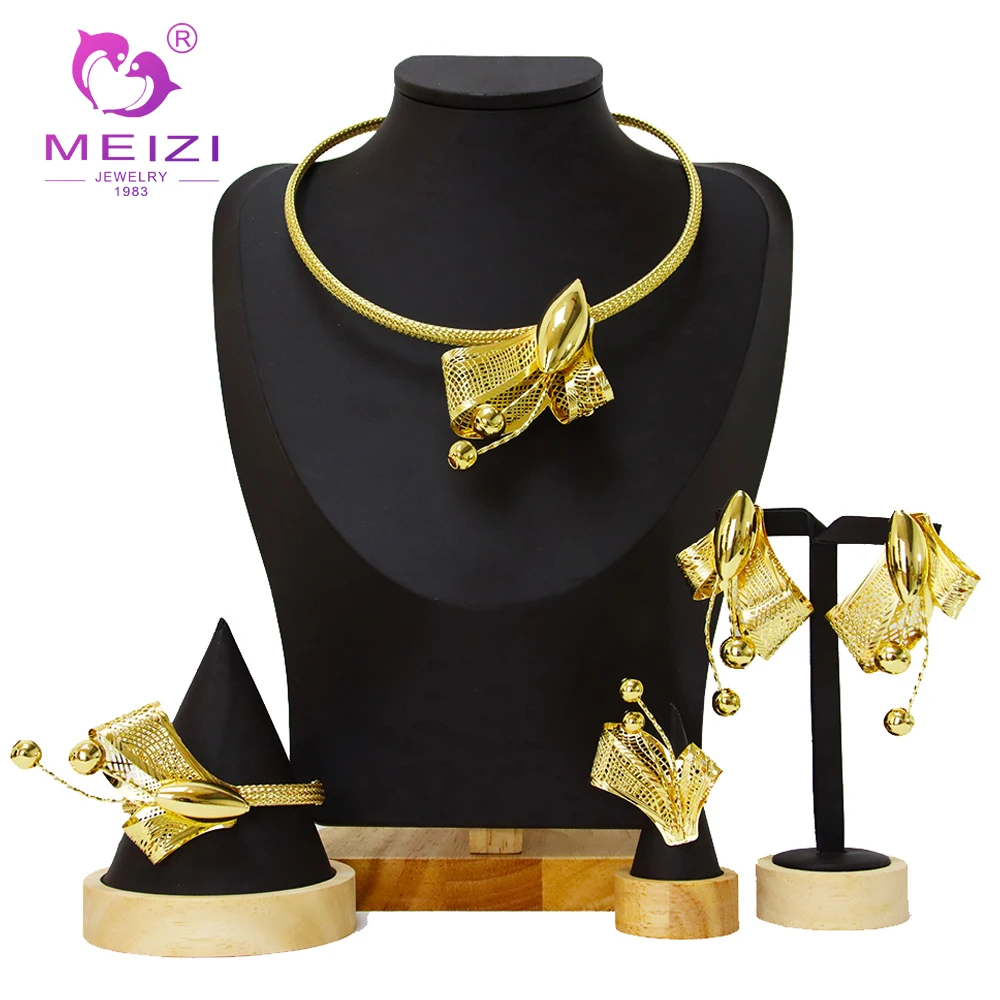 

MEIZI Jewelry Dubai Original 18k Gold Big Pendant Necklace Bracelet Ring Earrings Jewerly Set For Women Wedding Banquet Parties