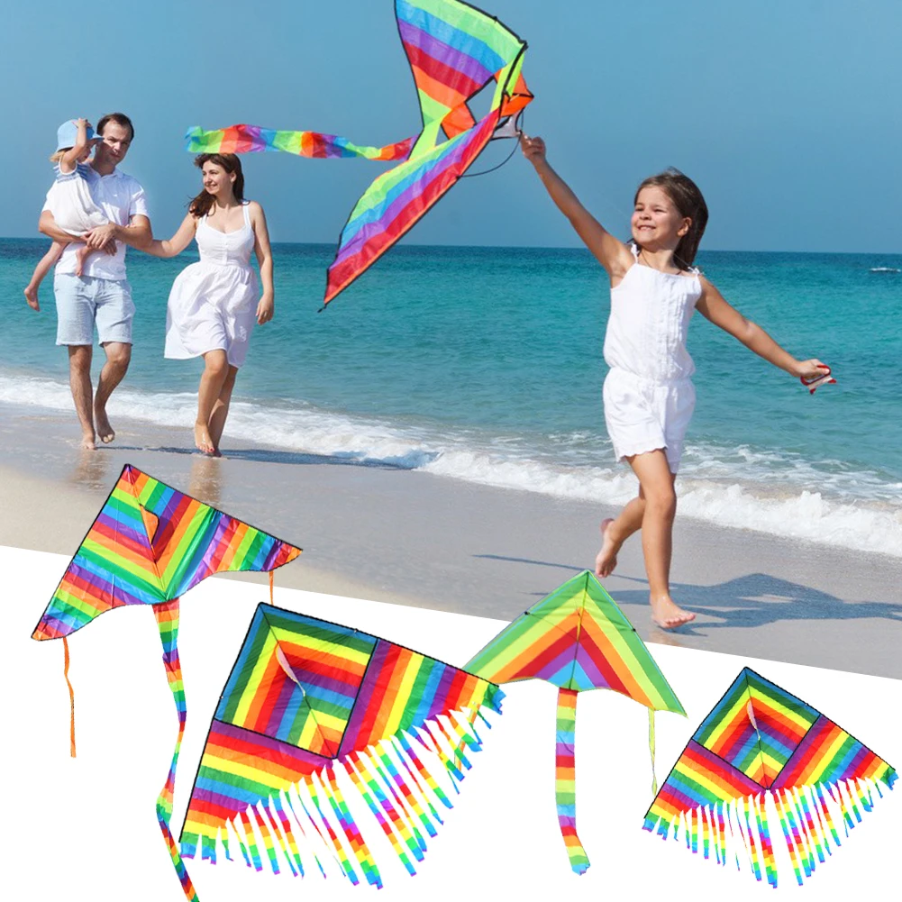 Colorful Rainbow Kite Long Tail Nylon Outdoor Kites Flying Toys For Children Kids Kite Parent-child Game Toys Gift for Birthday 2
