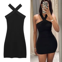 HXAO Women's Halter Black Dress Mini Sleeveless Short Dresses Woman Off Shoulder Bodycon Sexy Party Dress Vestidos Summer 2025