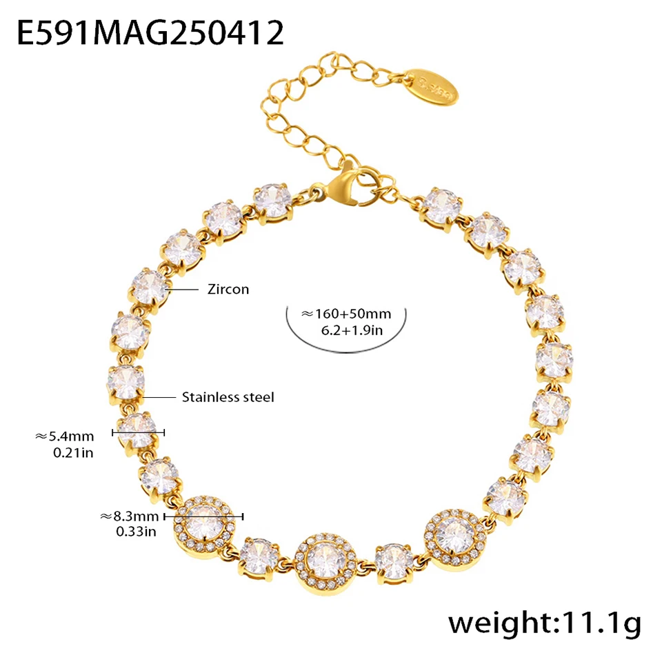 Schönes Tennis-Kettenarmband für Damen, Edelstahl, 18 Karat vergoldet, weißer Zirkon, luxuriöser Schmuck für Bankette und Hochzeiten – Detail 7