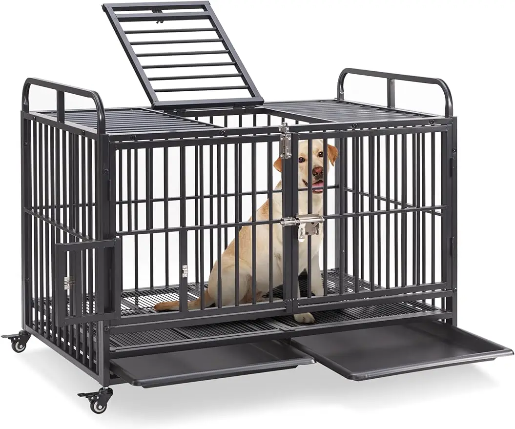 

Large Dog Crate Furniture for Large Medium Dogs, 48 Inch Heavy Duty Dog Kennel Indoor with Wheels&Removable Tray