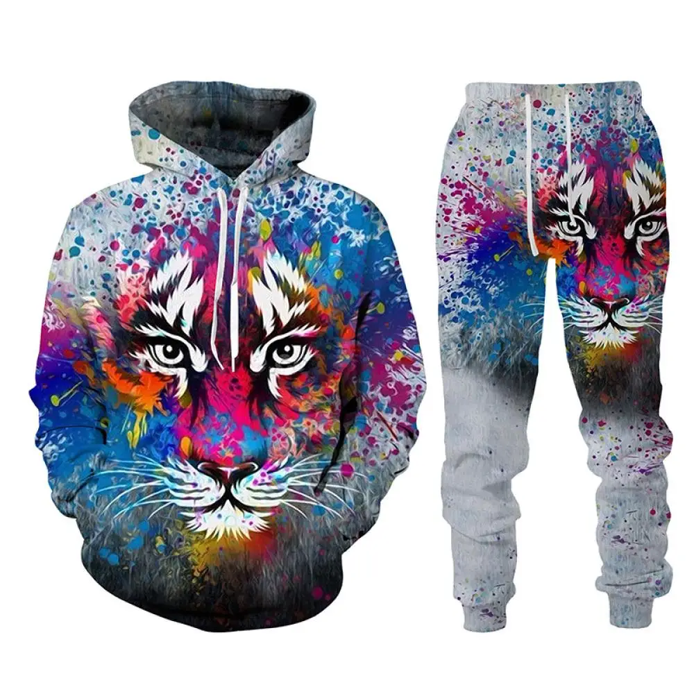 Autumn Tiger 3D Printed Men's Hoodie Pant Sets