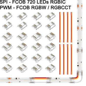 12-24 PCS FCOB โปร่งใสตัวเชื่อมต่อ Solderless สําหรับ PWM 5pin RGBW 6pin RGBCCT SPI 3pin RGBIC 12mm FOB COB LED Strip Light 1