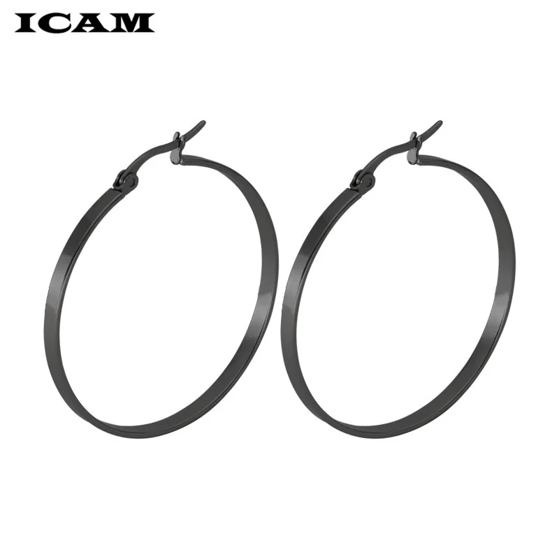 ICAM Fashion New 1 PairsGold Silver Small Big Circle Stainless Steel Hoop Earrings for Women Steampunk Round Earring