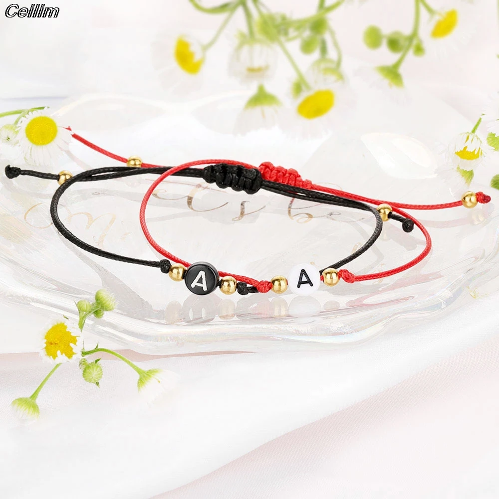 Initials Name Bracelet For Men Women Adjustable 26 Letter Couple Gift Friend Black Red Thread Rope Bracelet Statement Jewelry