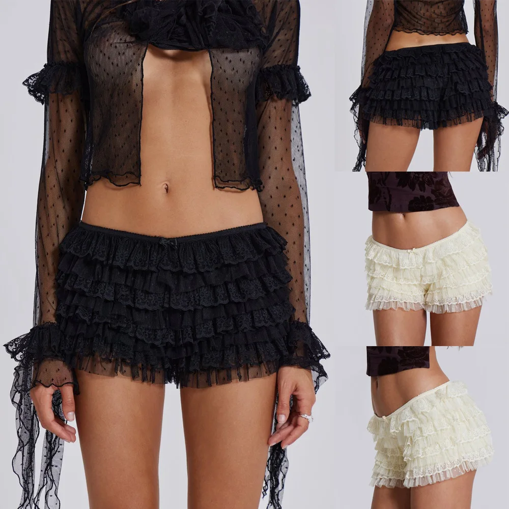 

Сексуальные пляжные шорты с рюшами по краю, волнистый сплошной цвет, шорты с низкой посадкой, брюки-юбка, европейские и американские