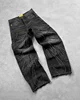 90s Streetwear Retro Hip Op Flame Embroidery Loose High Waisted Men Jeans Female Y2K New Harajuku Gothic Wide Leg Pants 2