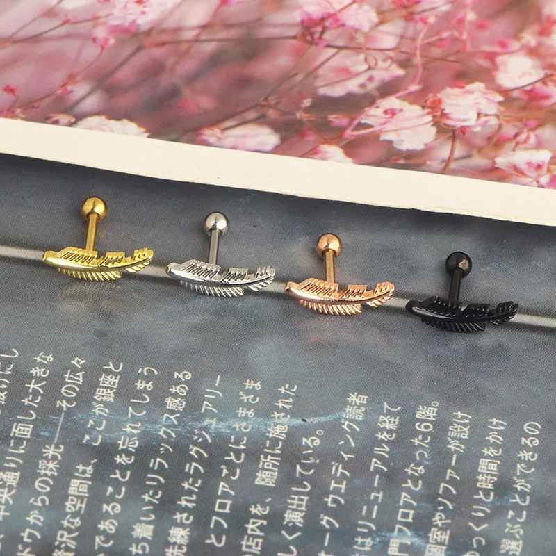 wholesales hot style leaves cartilage earrings helix barbell lip piercing labret rings lip rings daith ear piercing jewelry whol