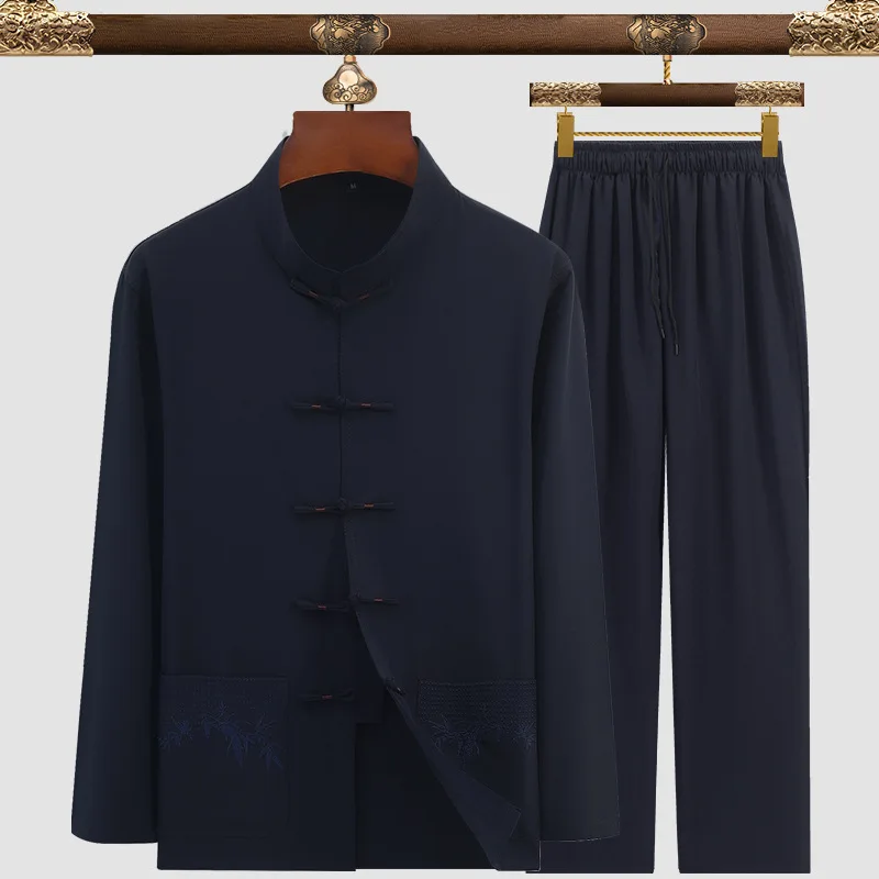 Mandarin Collar Casual Tang Clothing Embroidered Hanfu Kung Tang Suit Chinese Men's Suit chinese traditional costume