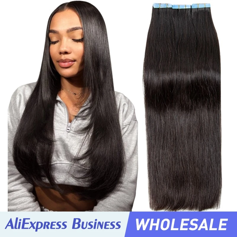 

Оптовая продажа, шелковая прямая лента MRSHAIR для наращивания волос, кутикулы, человеческие волосы, уток, лента в 20 шт./упаковка, 12-26 дюймов # 1B