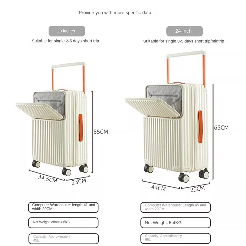 2024 New Wide Pull Bar Luggage Women's Multi-Functional 20