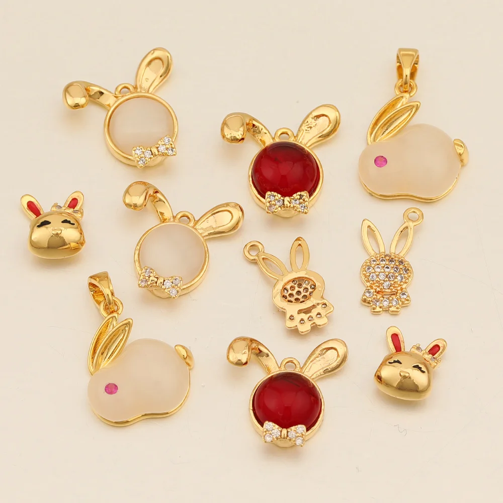 

WHSOK 30Pcs Genuine Gold Plating/Rabbit Shapes/Hand Made DIY Charms/Resin/Jewelry Findings & Components/Multi Designs/CZ Stone