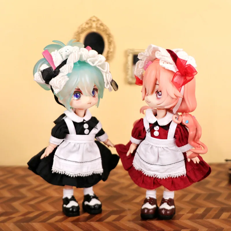 Ob11 Doll Clothes Vintage Maid Outfit Dress Scarf Headwear Set for Obitsu11, GSC, Molly, YMY,1/12 Doll Clothes Doll Accessories 6