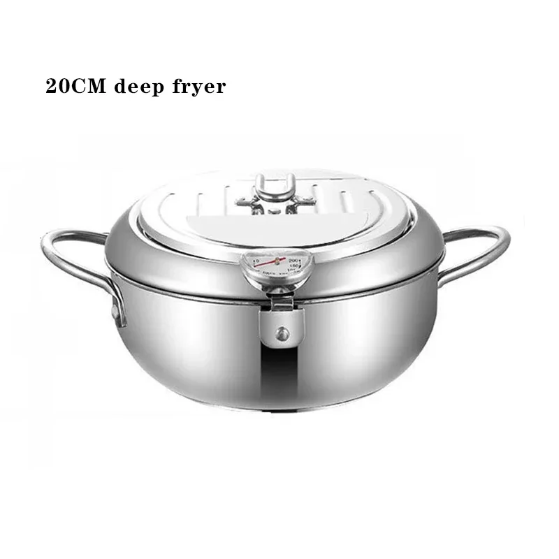 Household 220v 304 Stainless Steel Tempura Fryer Temperature Control Fried Chicken Fried Pan Cooking Tool Gas Electric Stove Uni 6