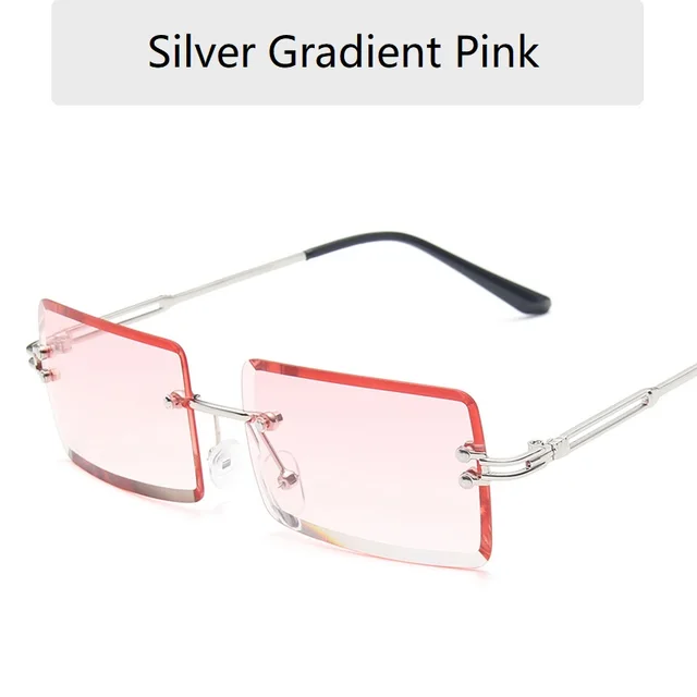 Vintage Fashion Frameless Sunglasses for Women Rimless Rectangle Shades Gradient UV400 Summer Traveling Sun Glasses 2022 Eyewear Silver Gradient Pink