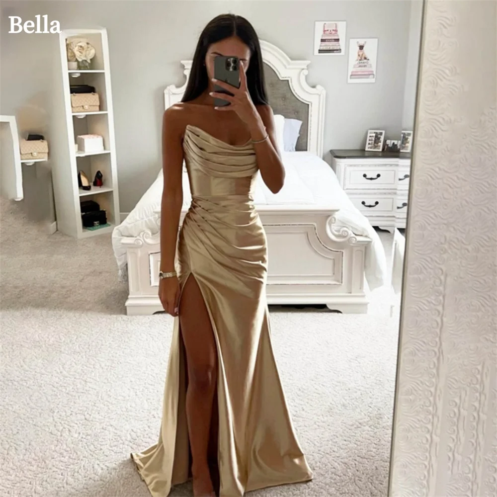 Blue Off Shoulder Prom Dress Sexy Side Split Vestidos De Noche Blue Silk Sequins Mermaid Wedding Dress فساتين السهرة