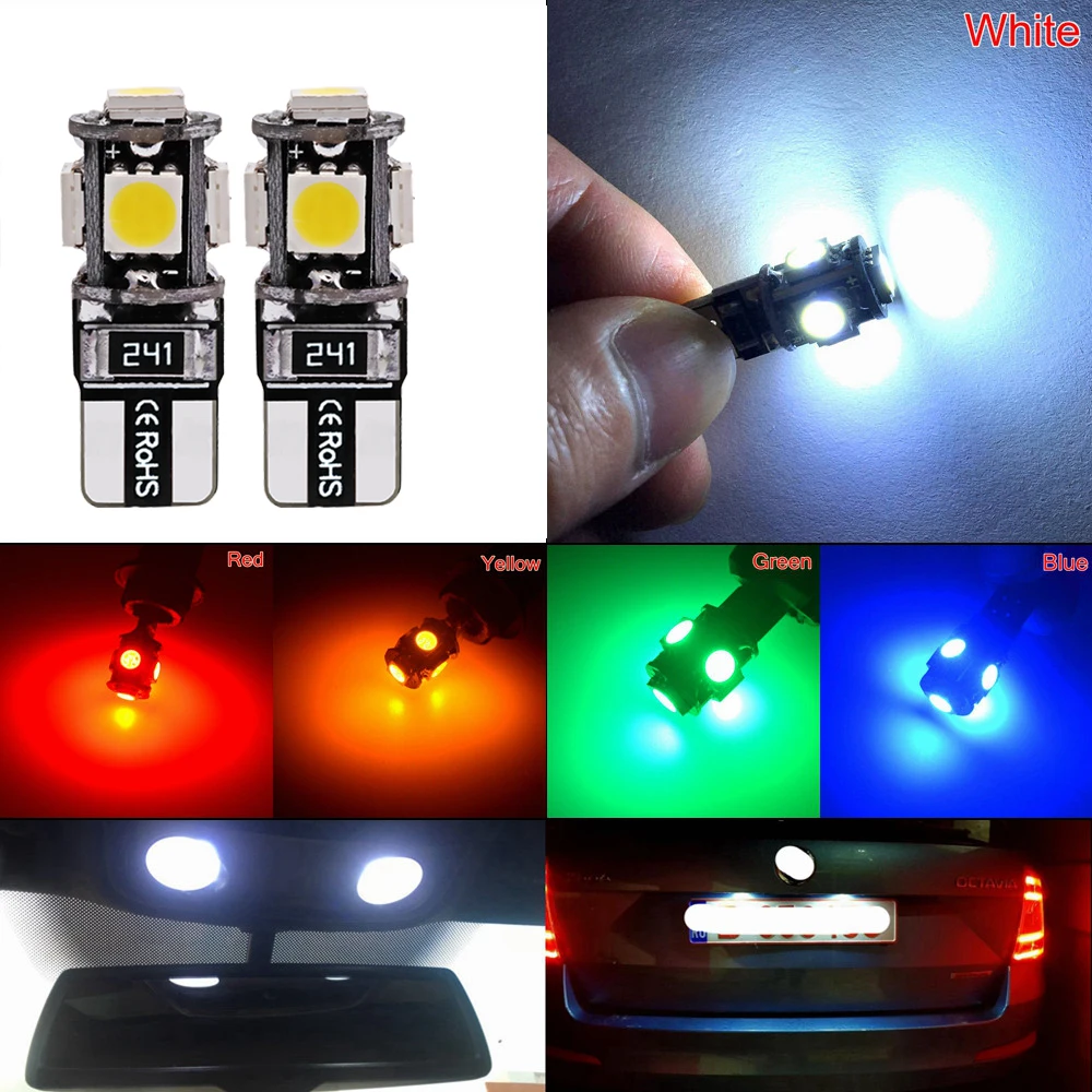 20x T10 LED 5SMD 5050 White Car Light Lamp 12V Wedge Tail Side Auto Bulbs 