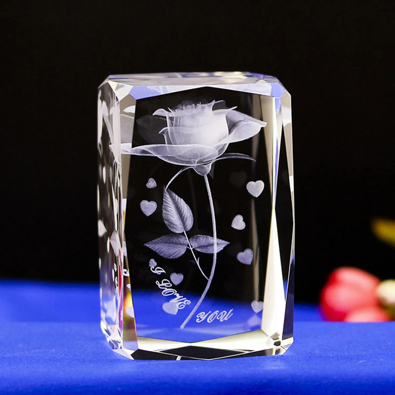 3d Lasers Crystal Roses Flower With Gift Box Engrave I Love You