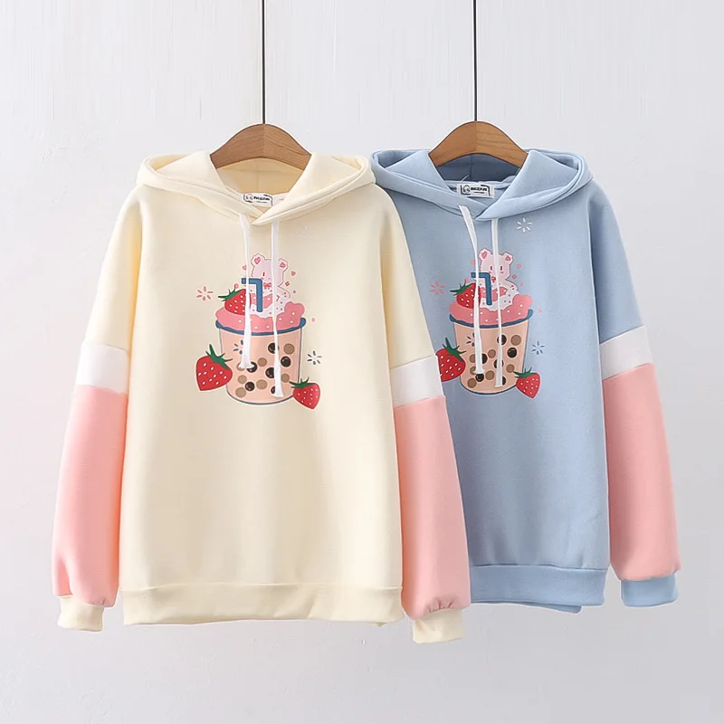 Winter Kawaii Strawberry Hoodie Beige