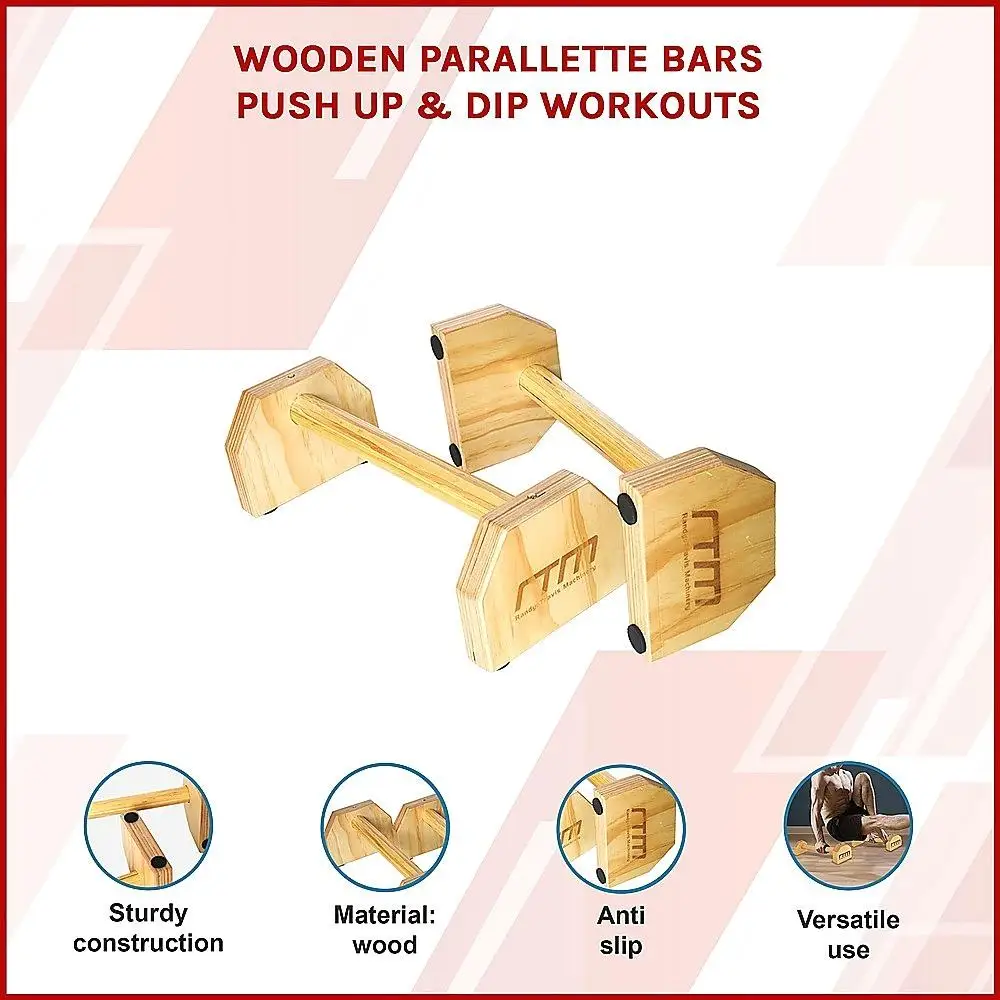 High-Quality Wooden Parallettes for Push Ups & Dips to Build Upper & Lower Body Strength and Toning