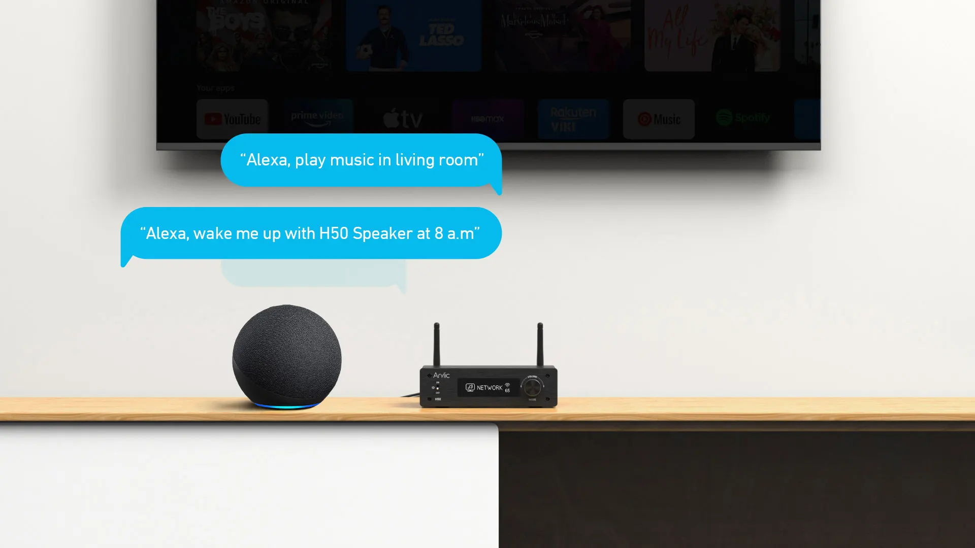 Arylic H50 Airplay2 Wireless 50Wx2 Stereo HiFi Stereo Amplifier ES9023P Sabre DAC QCC3040 Bluetooth 5.2 aptX HD Works with Alexa 3