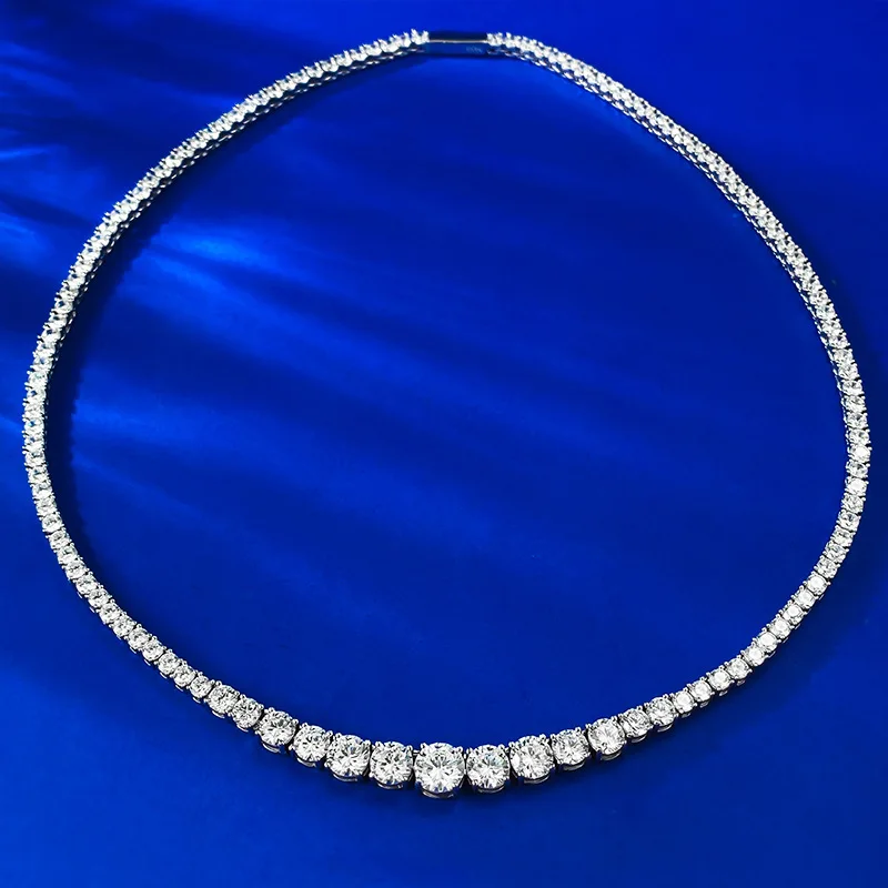 

New S925 Silver Necklace, European and American Style Fashion Neckchain, Water Drop Round Diamond Row, Full Diamond Style