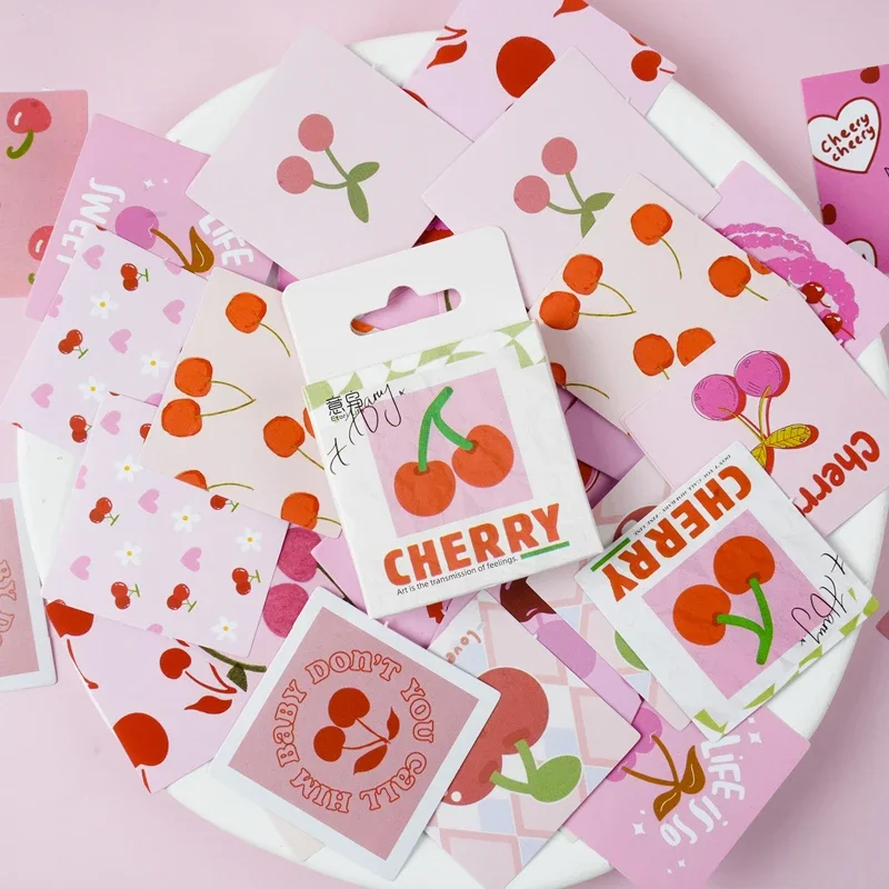 

46PCS Red Cherry Sticky Small Sticker Aesthetic Korean Decoration Scrapbooking Stationery School Supplies for Kids