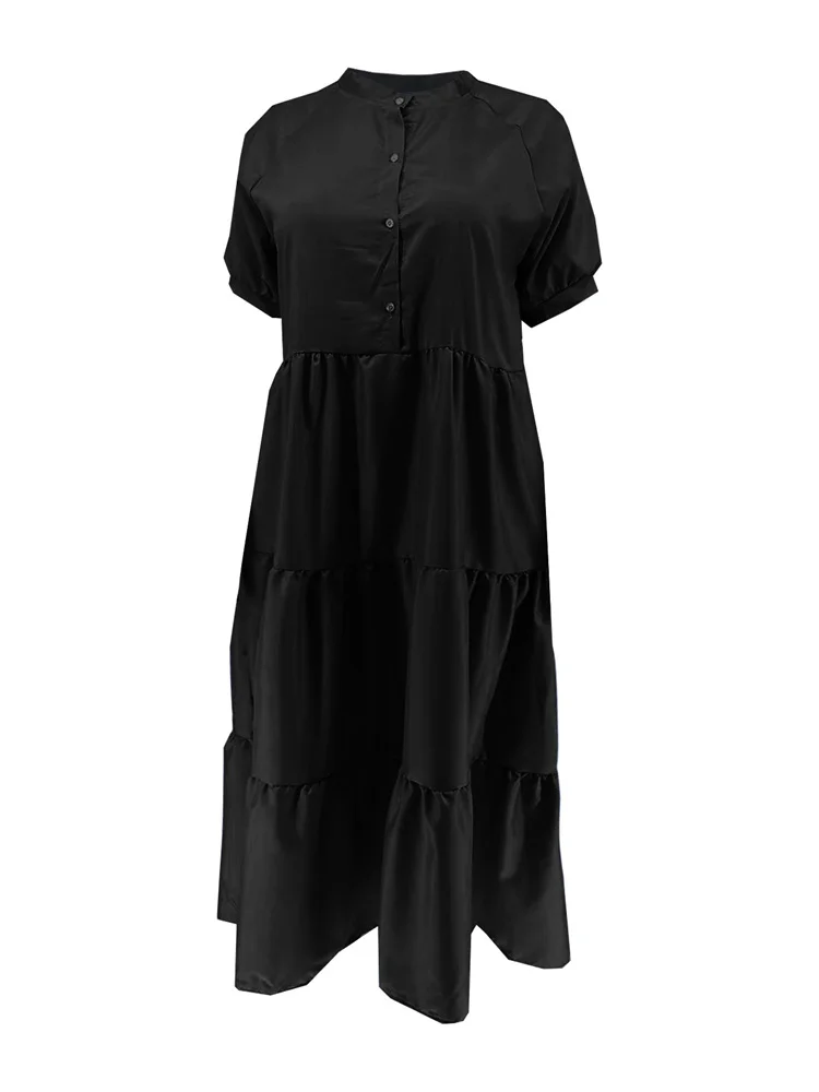 Wmstar Plus Size Dresses for Women 2025 Casual Loose Button Summer Holiday Clothes Black Maxi Dresses Wholesale Dropshipping
