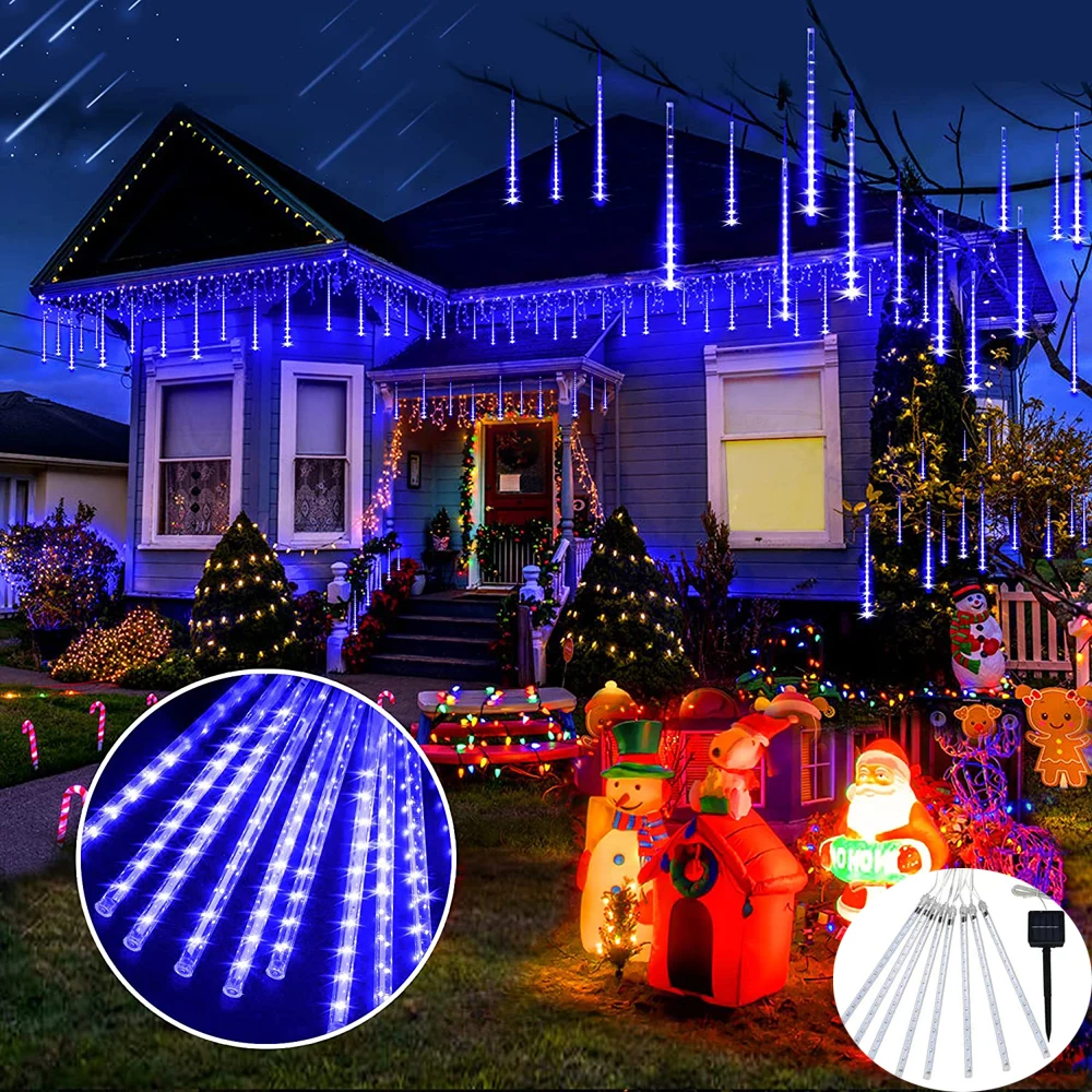 

Solar LED Christmas Meteor Shower Lights Falling Rain Fairy String Light For Christmas Holiday Party Home Patio Outdoor Decor