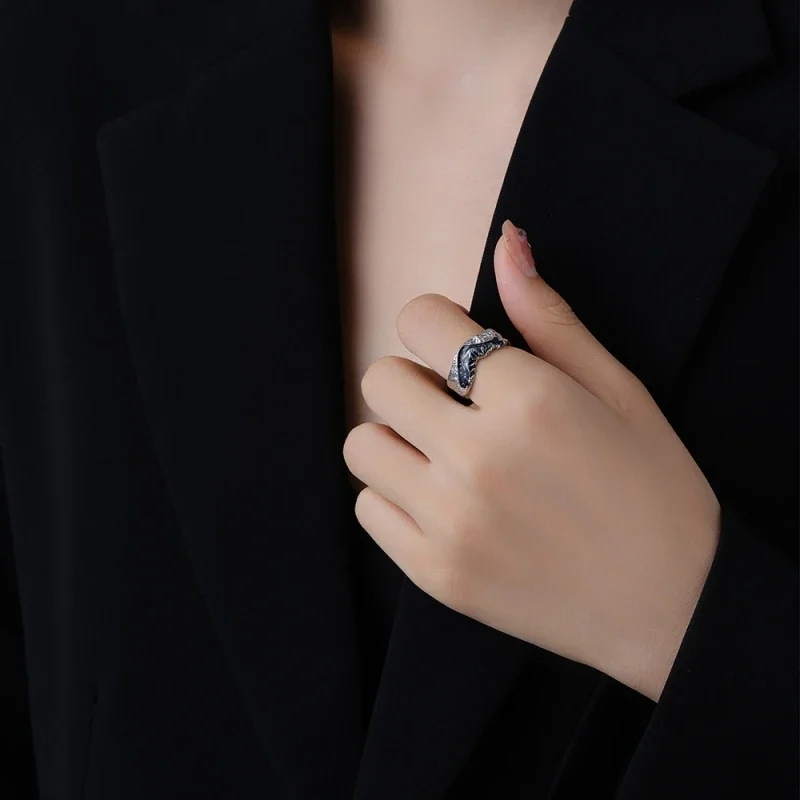 S925 Sterling Silver Rings For Women Men New Fashion Irregular Lava Pattern Contrast Colors Enamel Punk Jewelry Free Shipping