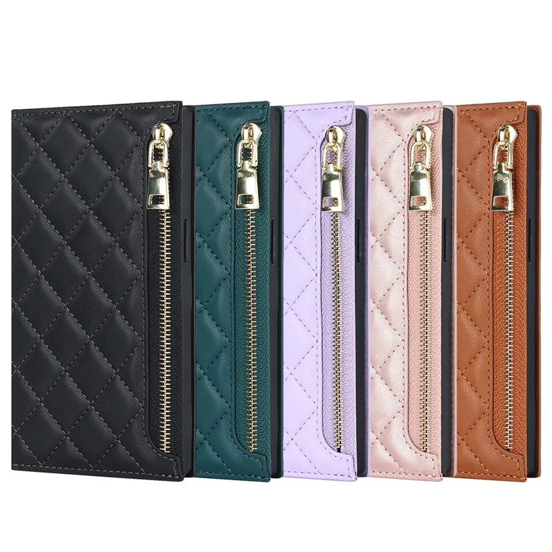For iPhone 14 13 12 11 Pro Max mini 7 Plus diamond Leather Wallet Zipper Case Flip Stand Cover With straps