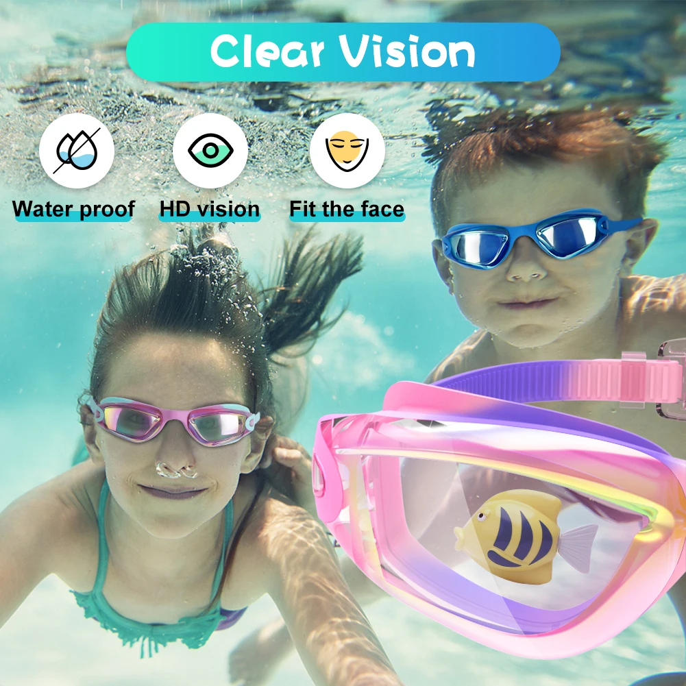 Kids Swimming Goggles Girls Boys Swimming Goggles  Anti-Fog Goggles UV Protection No Leakage Gift Case For 3-14 Yea 3