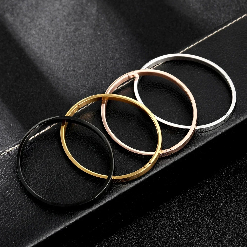 Stainless Steel Bracelet Fashion C-Shape Open Men Women Couple Lover Jewelry Gifts 4MM Adjustable Cuff Bangle
