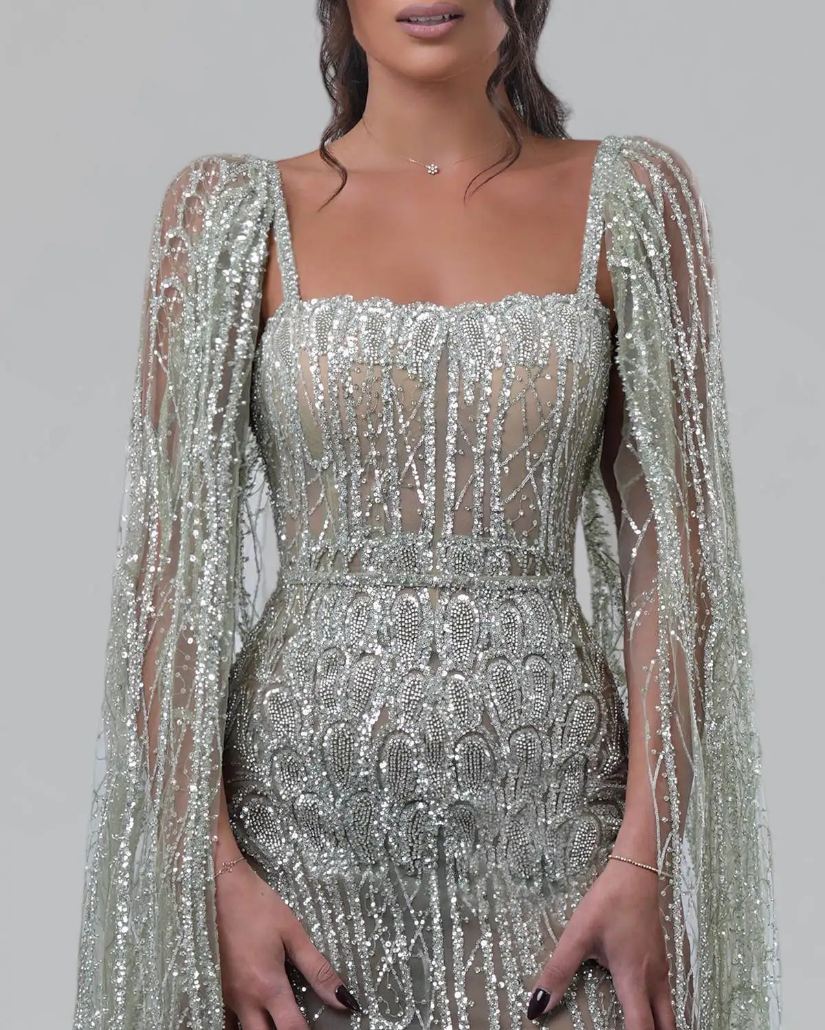 فساتين زفاف فاخرة مخصصة على شكل حرف A مطرز بالترتر...