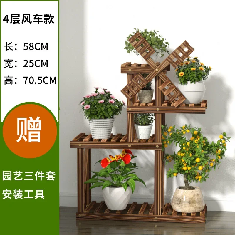 Vintage Wood Plant Stand Balcony Flower Pot Ladder Shelf Outdoor Garden Planter Indoor Plants Pots Home Storage Rack Decor